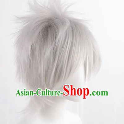 Silver Gray Hatake Kakashi Style Fluffy Men's Short Hair Cosplay Wig