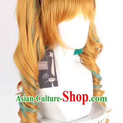 The Binder Shinzan Renzi Golden Brown Turquoise Highlighted Cos Wig Main Body Double Ponytail Long Curly Hair