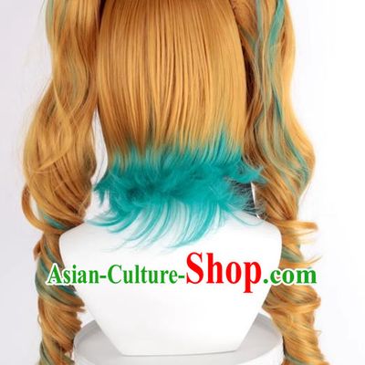 The Binder Shinzan Renzi Golden Brown Turquoise Highlighted Cos Wig Main Body Double Ponytail Long Curly Hair