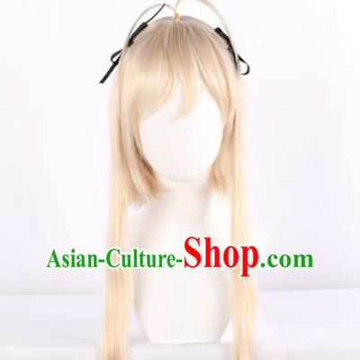 Yuan Zhikong Kasugano Qiongqiongqiongmei Thin Ponytail Rice Gold Cos Wig