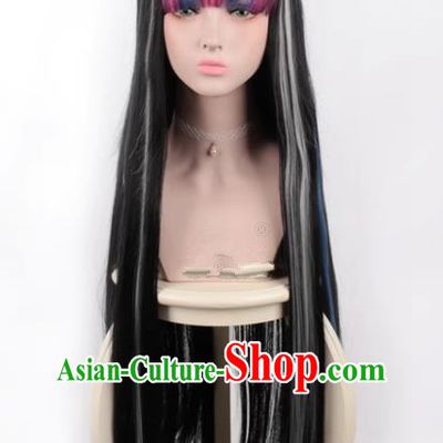 Dangan Ronbu Danganronpa Mita Yui Blows Horn Long Straight Hair Mixed Color Styling COS Wig