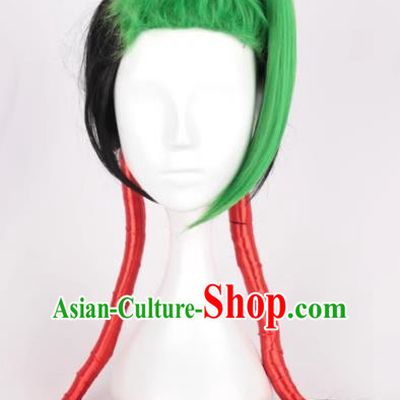 Shenlong Flame Jinx Green And Black Double Ponytail JINX Cosplay Wig