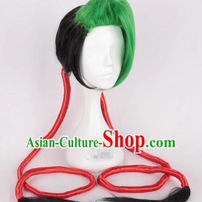 Shenlong Flame Jinx Green And Black Double Ponytail JINX Cosplay Wig
