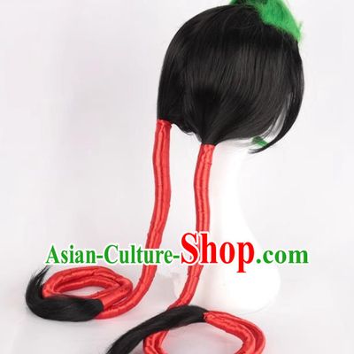 Shenlong Flame Jinx Green And Black Double Ponytail JINX Cosplay Wig