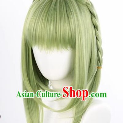 Earth Bound Boy Hanako Kun Nanafeng Sakura Cos Wig Light Green Inner Buckle Long Sideburns Braid