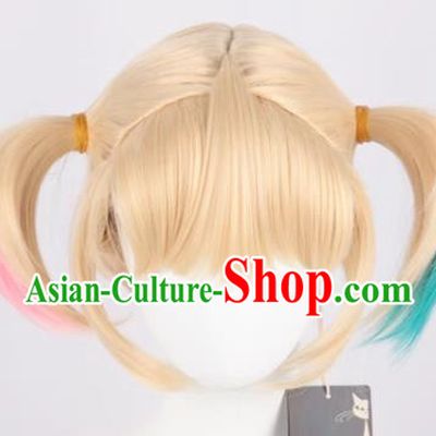 Harley Quinn Gradient Short Ponytail Cosplay Anime Wig