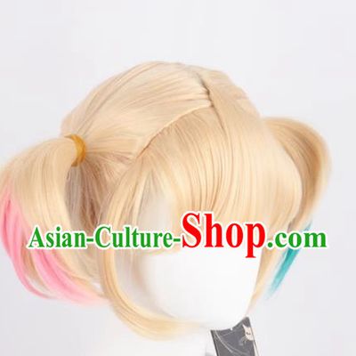 Harley Quinn Gradient Short Ponytail Cosplay Anime Wig