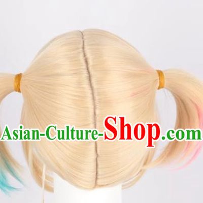 Harley Quinn Gradient Short Ponytail Cosplay Anime Wig