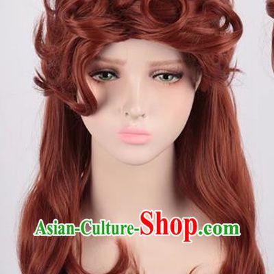 Retro Style Brown High Top Curly Hair Ladies Medium Long Hair Lady Dance Performance Photo Cos Wig