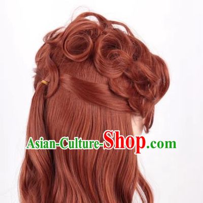 Retro Style Brown High Top Curly Hair Ladies Medium Long Hair Lady Dance Performance Photo Cos Wig