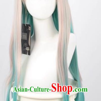 Earth Bound Boy Hanako Kun Bashun Ningning Silver Gray Gradient Green Long Straight Hair Cos Wig