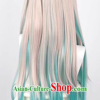 Earth Bound Boy Hanako Kun Bashun Ningning Silver Gray Gradient Green Long Straight Hair Cos Wig