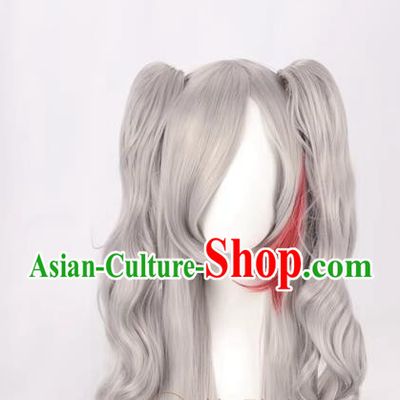 Cos Wig Lolita Silver Gray Gradient Double Ponytail Long Curly Hair