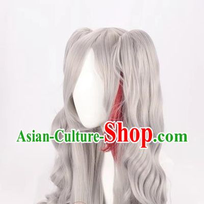 Cos Wig Lolita Silver Gray Gradient Double Ponytail Long Curly Hair
