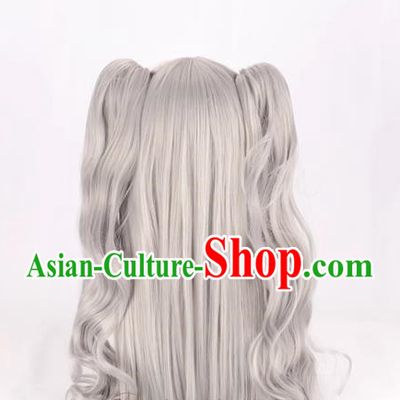 Cos Wig Lolita Silver Gray Gradient Double Ponytail Long Curly Hair