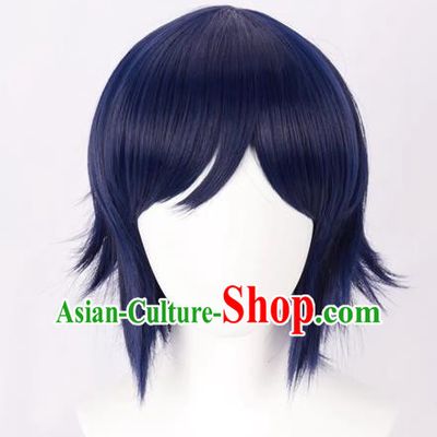 Cos Mixed Blue Male Short Hair Straight Hair Anime Wig