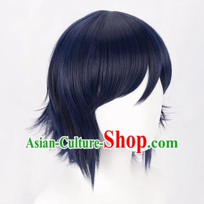 Cos Mixed Blue Male Short Hair Straight Hair Anime Wig