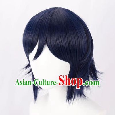 Cos Mixed Blue Male Short Hair Straight Hair Anime Wig