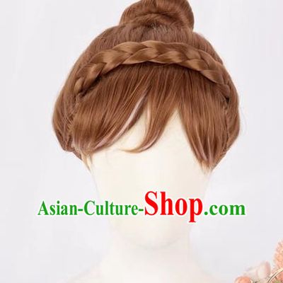 Brown Updo Hair Highlights And Braids Style Female Cos Wig