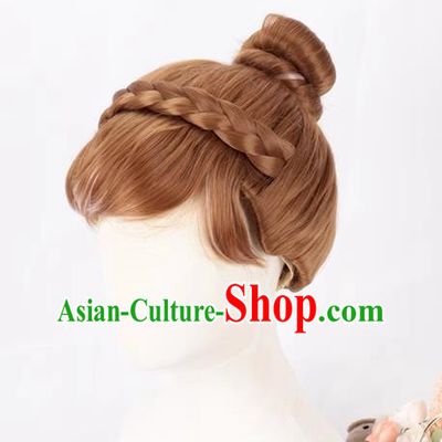 Brown Updo Hair Highlights And Braids Style Female Cos Wig