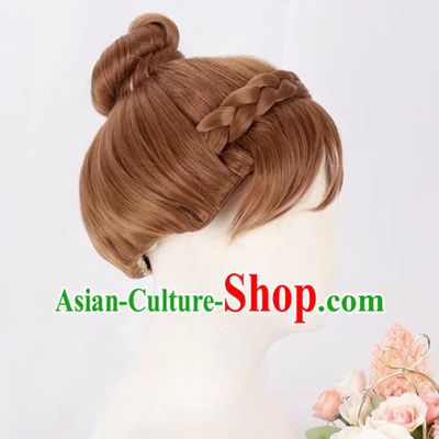 Brown Updo Hair Highlights And Braids Style Female Cos Wig