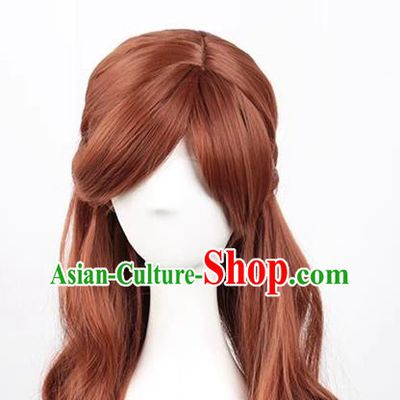 Princess Braid Cosplay Brown Long Curly Hair Cos Wig