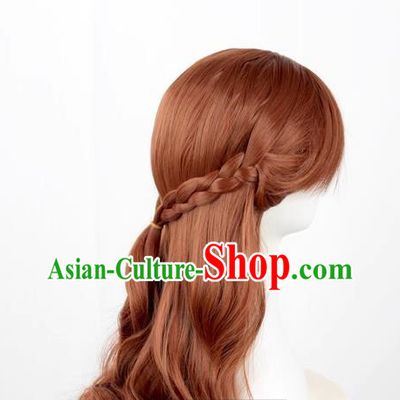 Princess Braid Cosplay Brown Long Curly Hair Cos Wig