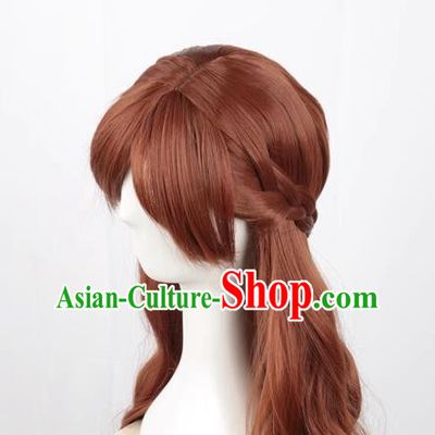 Princess Braid Cosplay Brown Long Curly Hair Cos Wig