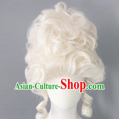 European And American Queen With Fluffy Curly Hair White High Temperature Silk Performance Props Headgear Cos Wig