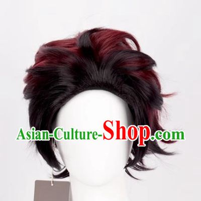 Demon Slayer Cos Tanjiro Kamado's Gradient Back And Reverse Style Anime Wig