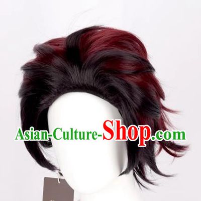 Demon Slayer Cos Tanjiro Kamado's Gradient Back And Reverse Style Anime Wig