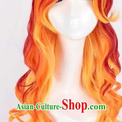 Ladies Gradient Long Curly Hair Red Gradient Orange Long Hair European And American Cosplay Nightclub Full Wig