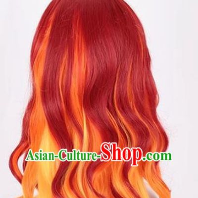 Ladies Gradient Long Curly Hair Red Gradient Orange Long Hair European And American Cosplay Nightclub Full Wig