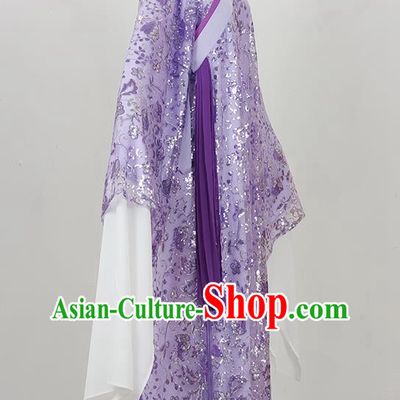 Purple Drama Costumes Ancient Costumes Yue Opera Huangmei Opera Costumes Cantonese Opera And Qiong Opera Costumes Sequins Diagonal Collar Water Sleeves Student Clothes