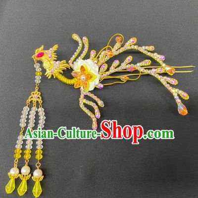 Golden Drama Costumes Ancient Costumes Shaoxing Opera Huangmei Opera Costumes Headdresses Accessories Miss Huadan Phoenix Hairpin