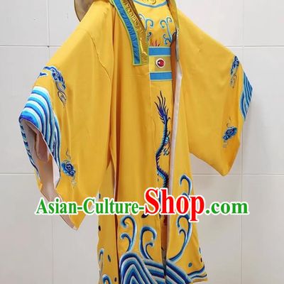Golden Drama Costumes Ancient Costumes Shaoxing Opera Huangmei Opera Niche Embroidered Dragons Water Legs Large Cuffs Qinghe King Dragon Robe Emperor Prince Clothes