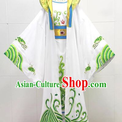 White Drama Costumes Ancient Costumes Shaoxing Opera Huangmei Opera Xiaosheng Embroidered Dragons Water Legs Large Cuffs Qinghe King Dragon Robe Emperor Prince Clothes