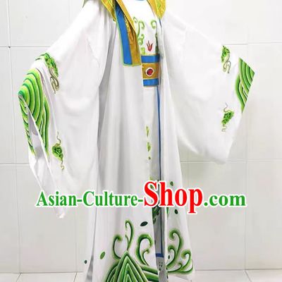 White Drama Costumes Ancient Costumes Shaoxing Opera Huangmei Opera Xiaosheng Embroidered Dragons Water Legs Large Cuffs Qinghe King Dragon Robe Emperor Prince Clothes