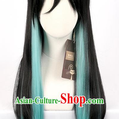 Demon Slayer Kimetsu No Yaiba Tokitoru Muichiro Black Gradient Blue Green Long Straight Hair Kasumu Cos Wig