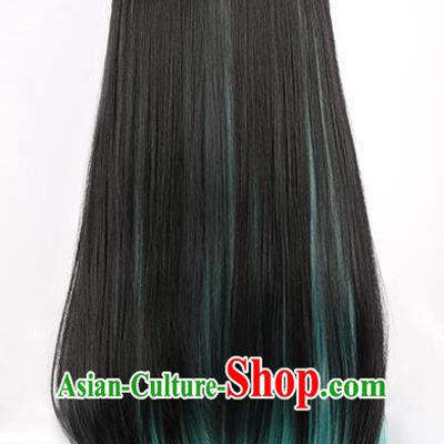 Demon Slayer Kimetsu No Yaiba Tokitoru Muichiro Black Gradient Blue Green Long Straight Hair Kasumu Cos Wig