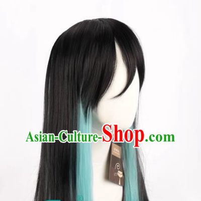 Demon Slayer Kimetsu No Yaiba Tokitoru Muichiro Black Gradient Blue Green Long Straight Hair Kasumu Cos Wig