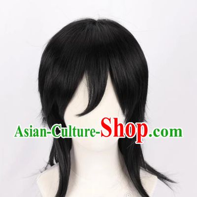 Demon Slayer Kimetsu No Yaiba Tomioka Giyu COS Style Wig Tiger Mouth Clip Black Fluffy Fake Hair