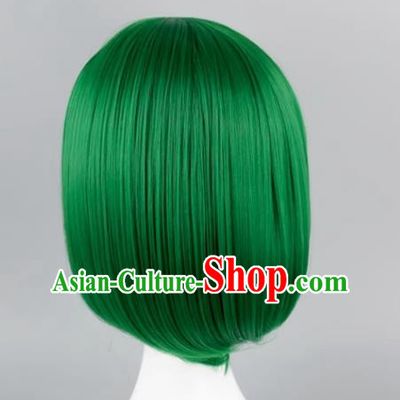 High Temperature Silk Cos Straight Hair Wig With Bangs Dark Green BOBO Head Student Head Sweet Girl Short Hair