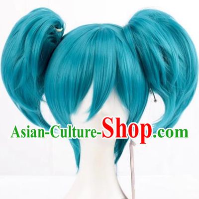 Cosplay Sally Face Sally  Face Mixed With Blue Lake Blue Twin Ponytails Anime Wig