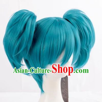 Cosplay Sally Face Sally  Face Mixed With Blue Lake Blue Twin Ponytails Anime Wig