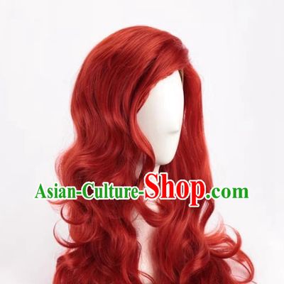 Copper Red Cosplay Full Headgear High Temperature Silk Long Curly Hair Women Bangs Upturned Cos Wig