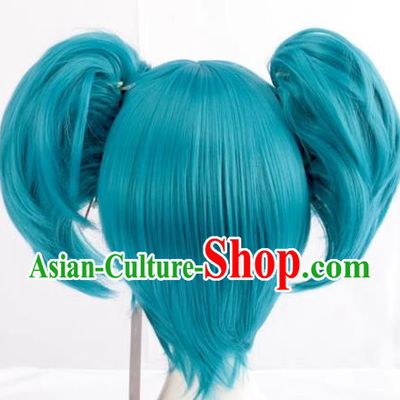 Cosplay Sally Face Sally  Face Mixed With Blue Lake Blue Twin Ponytails Anime Wig