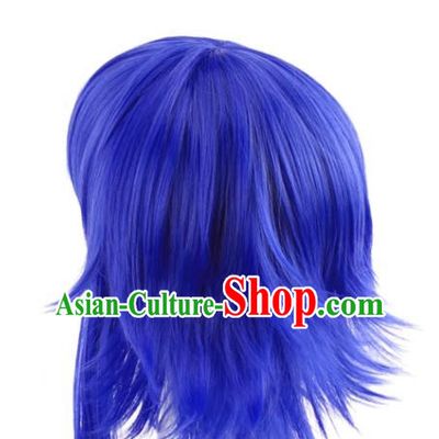 Gumi Color Changing Version Of Sapphire Blue Sideburns Lengthened And Turned Up VOCALOID Cosplay Short Wig