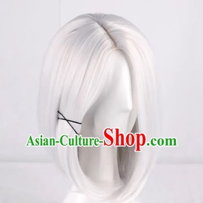 3 7 Points Scalp Silver White Cos Anime Wig For Men And Women