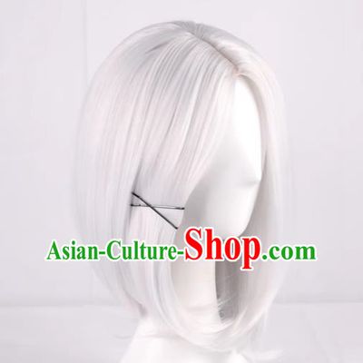 3 7 Points Scalp Silver White Cos Anime Wig For Men And Women